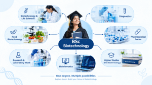 Career and higher study pathways after BSc Biotechnology including MSc and life science fields